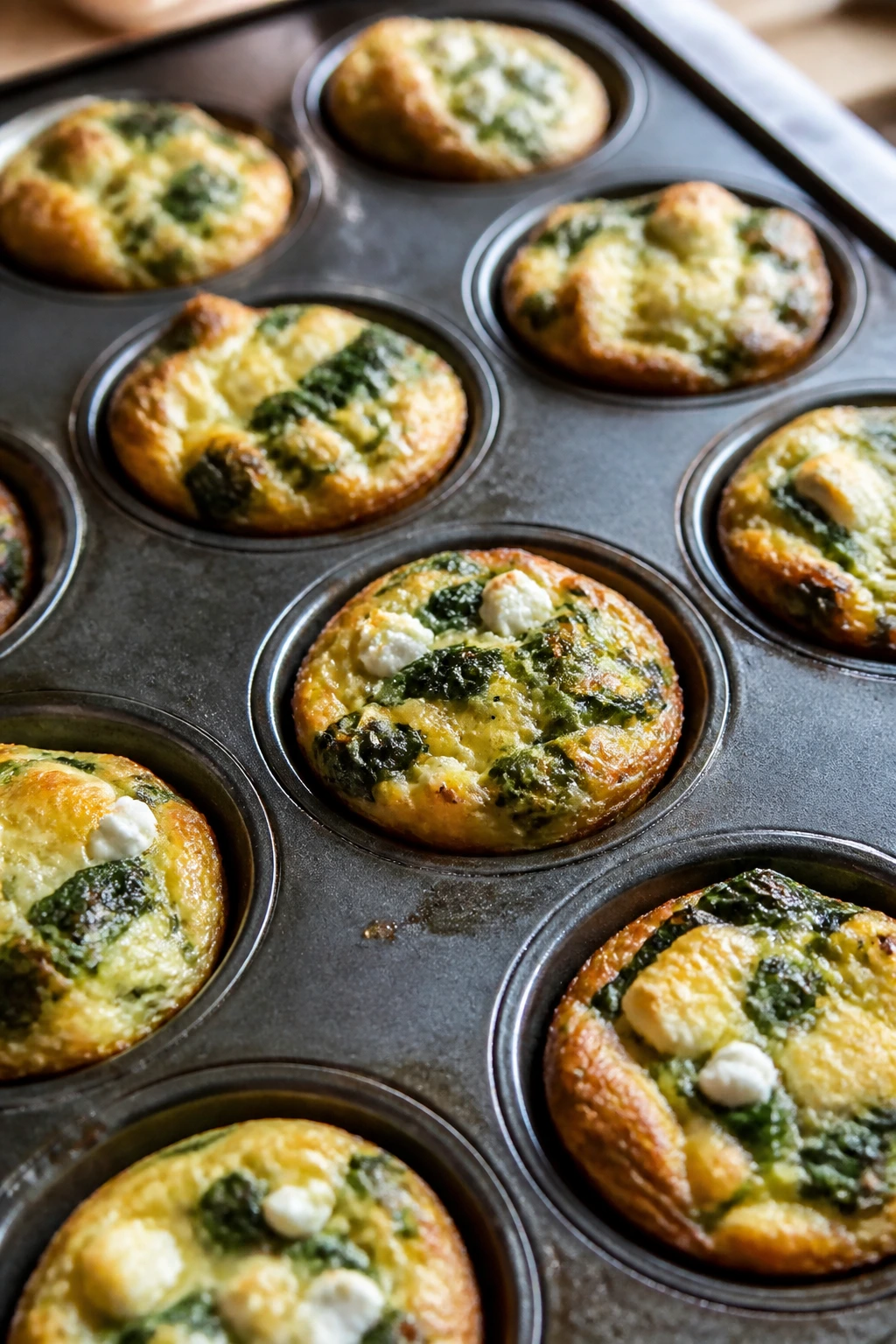 Mini spinach feta frittatas in muffin tin