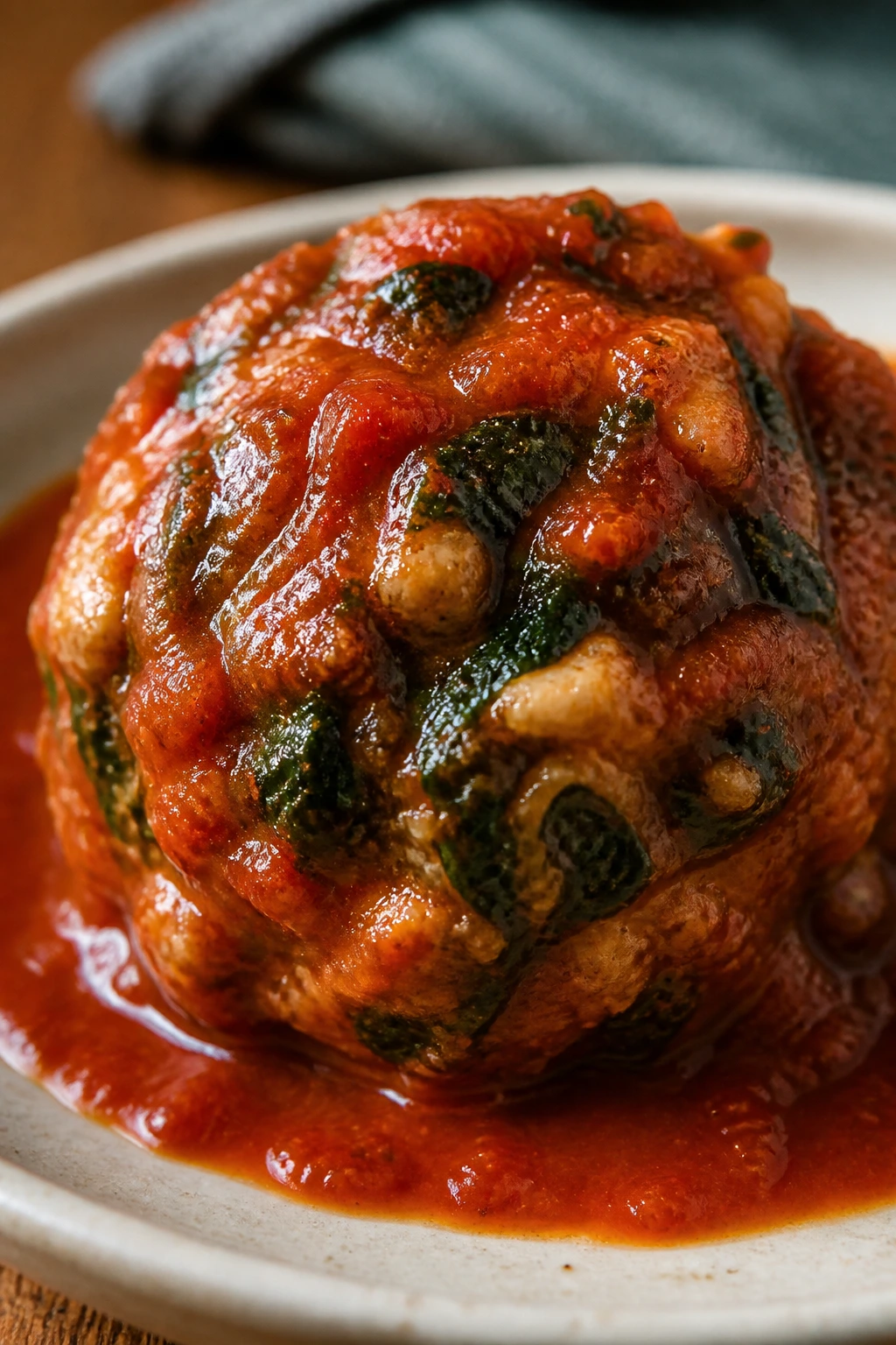 Spinach-feta meatball in tomato sauce
