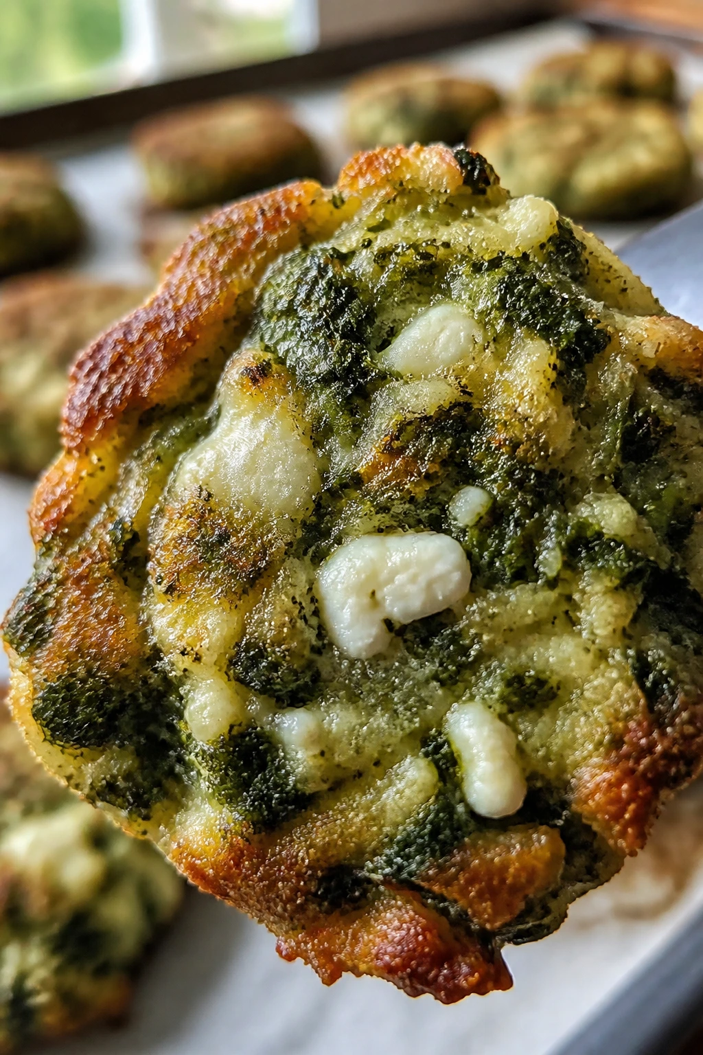 Spinach feta veggie nugget with spinach flecks and feta