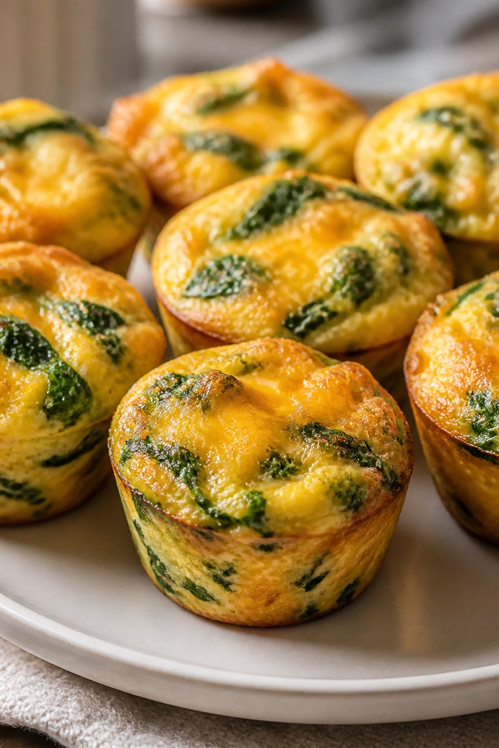 Muffins with spinach and cheddar on a plate