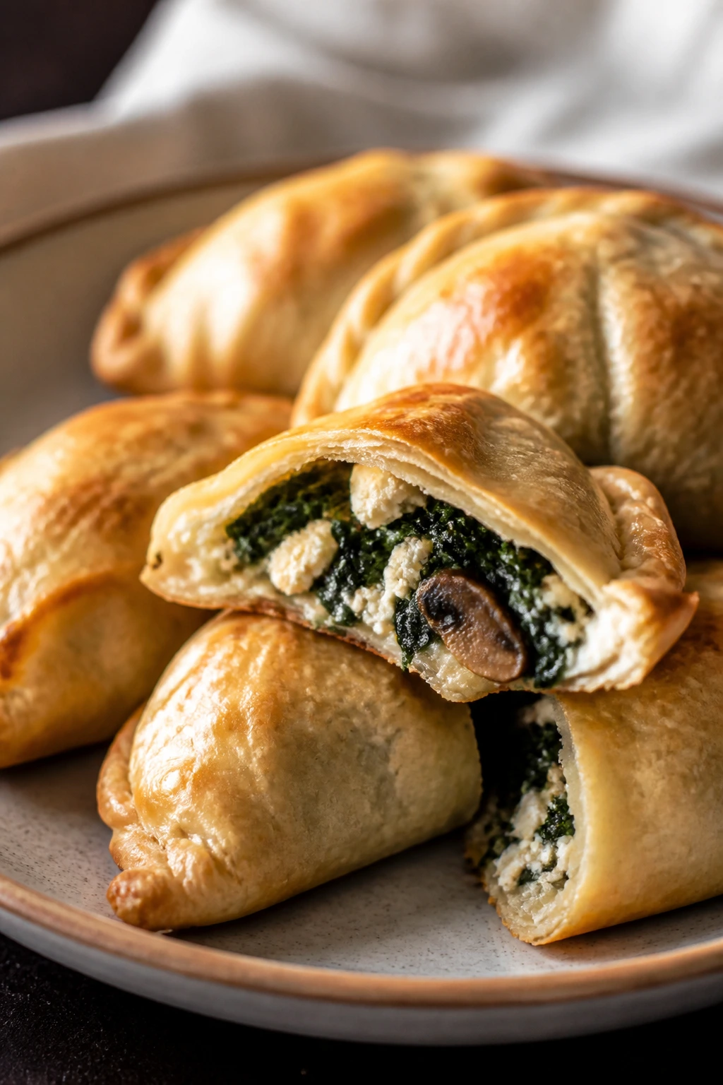 Spinach mushroom ricotta empanada on plate