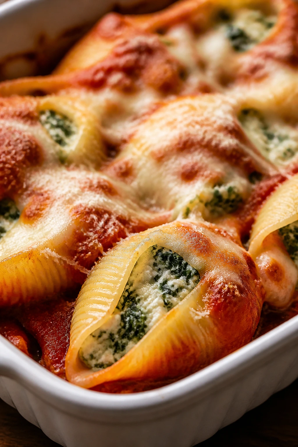 Stuffed shells with spinach and ricotta in marinara sauce