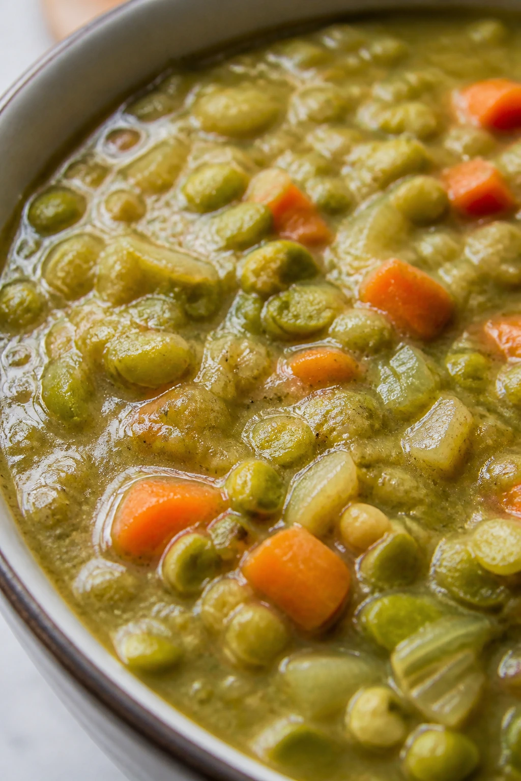 Close-up of Split Pea and Vegetable Soup in a bowl