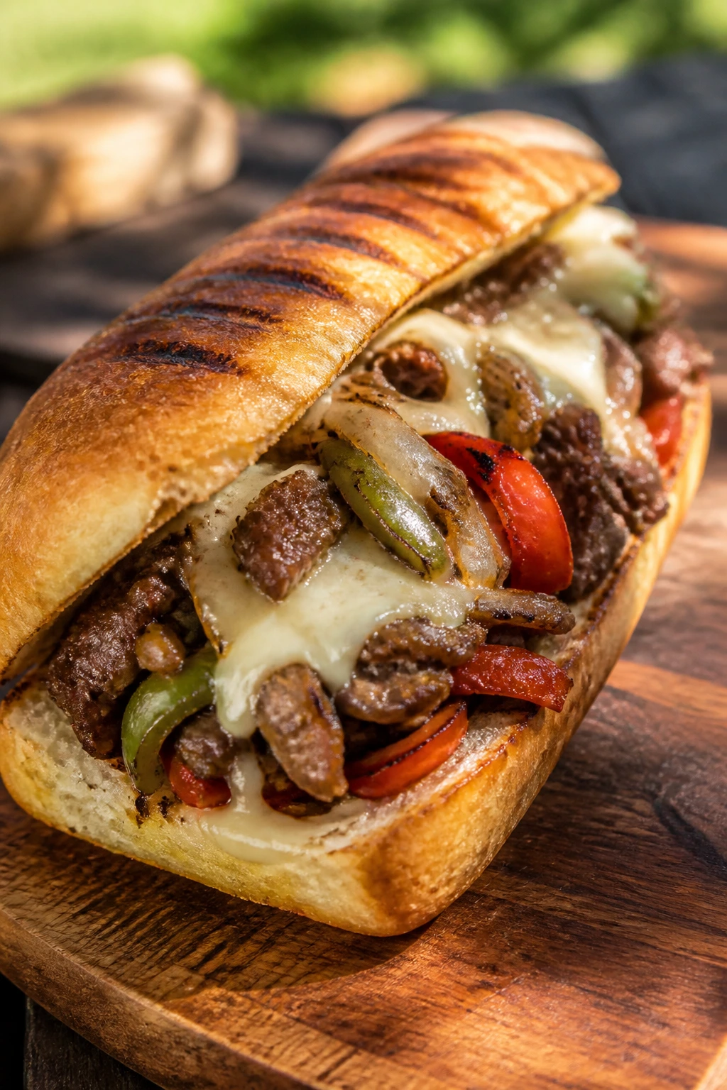 Philly steak and pepper hoagie with melted provolone