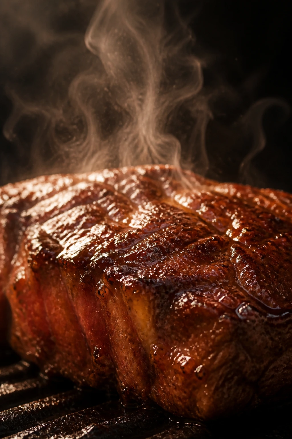 Juicy grilled meat with steam rising from it