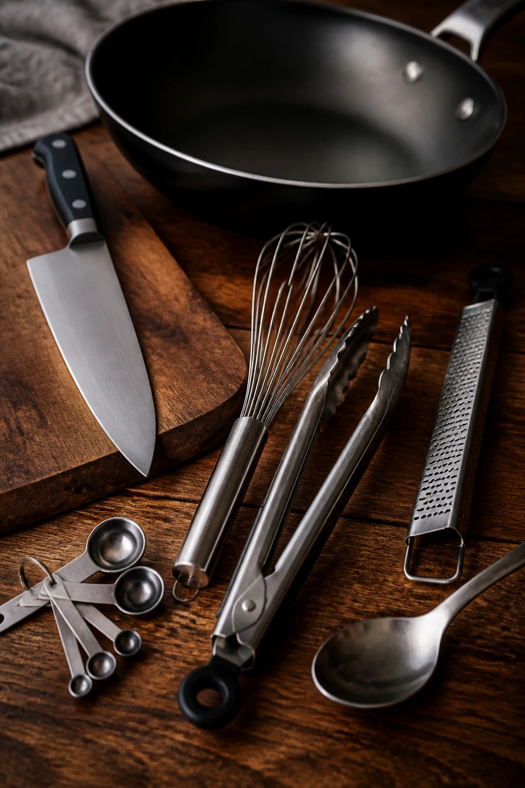Stir-fry tools arranged on kitchen counter