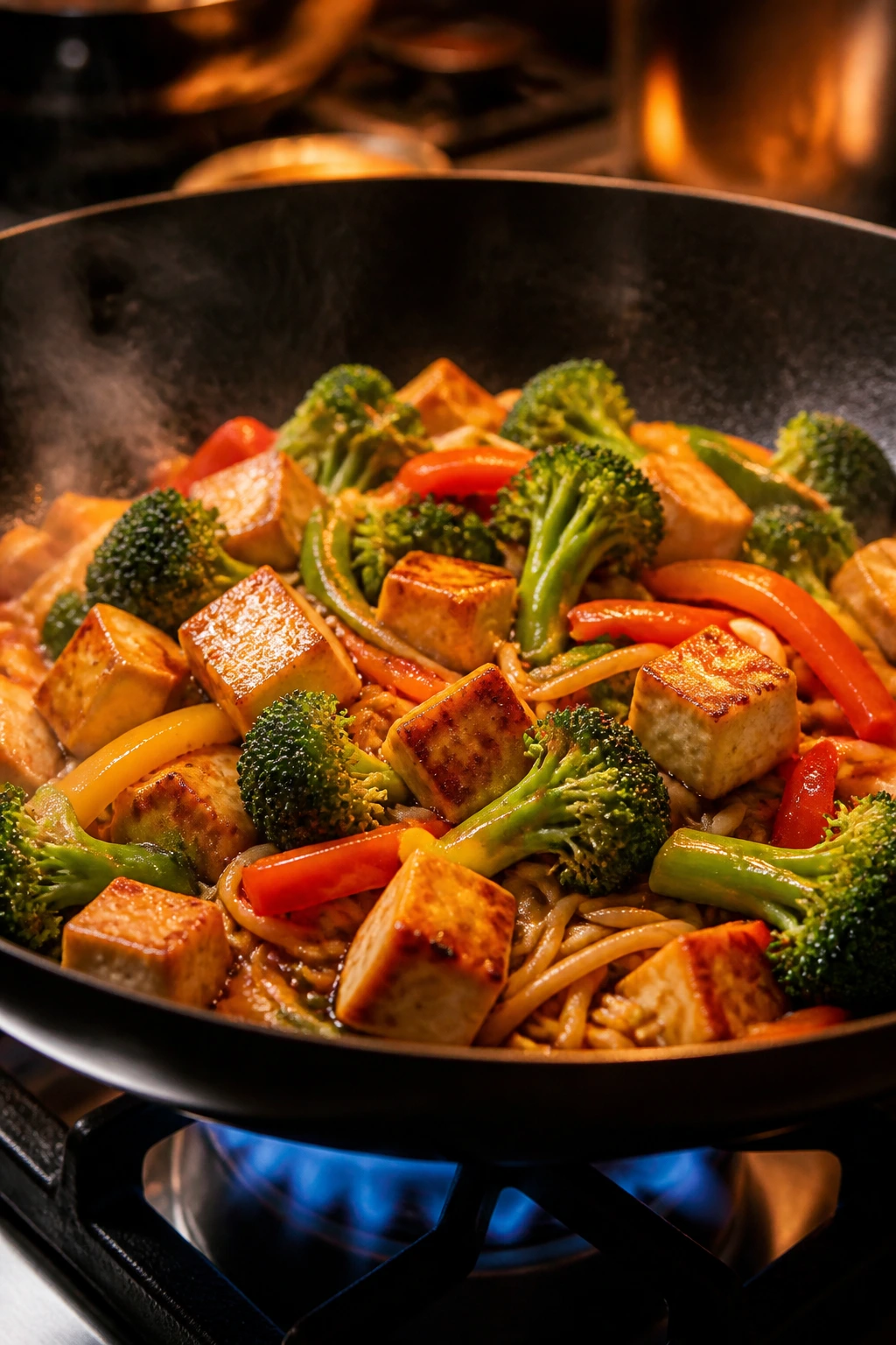 Close-up of a colorful wok stir-fry illustrating variations in a real kitchen