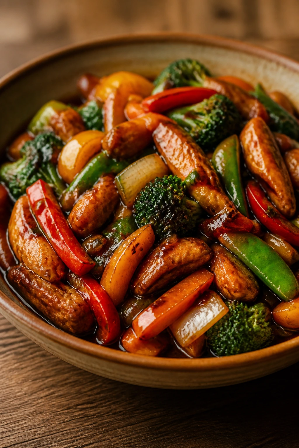 Colorful stir-fry bowl showing variations and glossy sauce