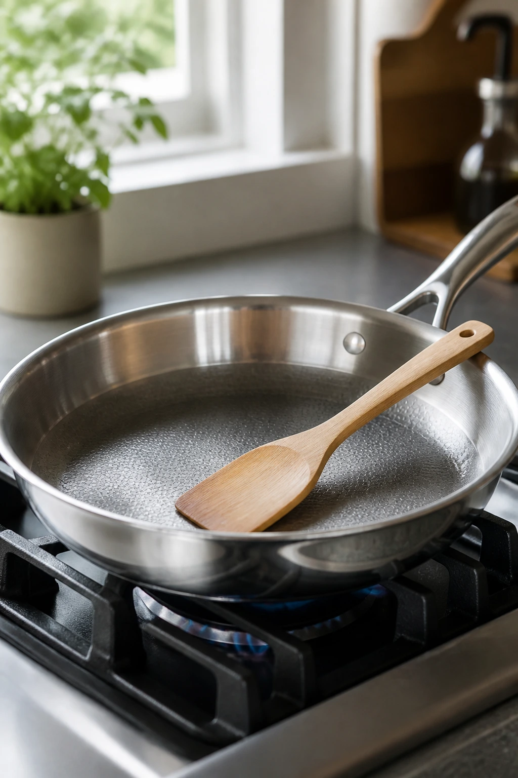 12-inch skillet with wooden spatula in a kitchen setting