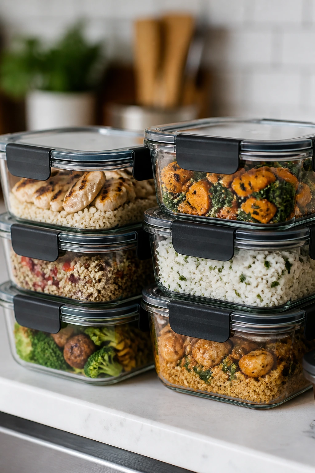 Stacked glass meal-prep containers ready for storage