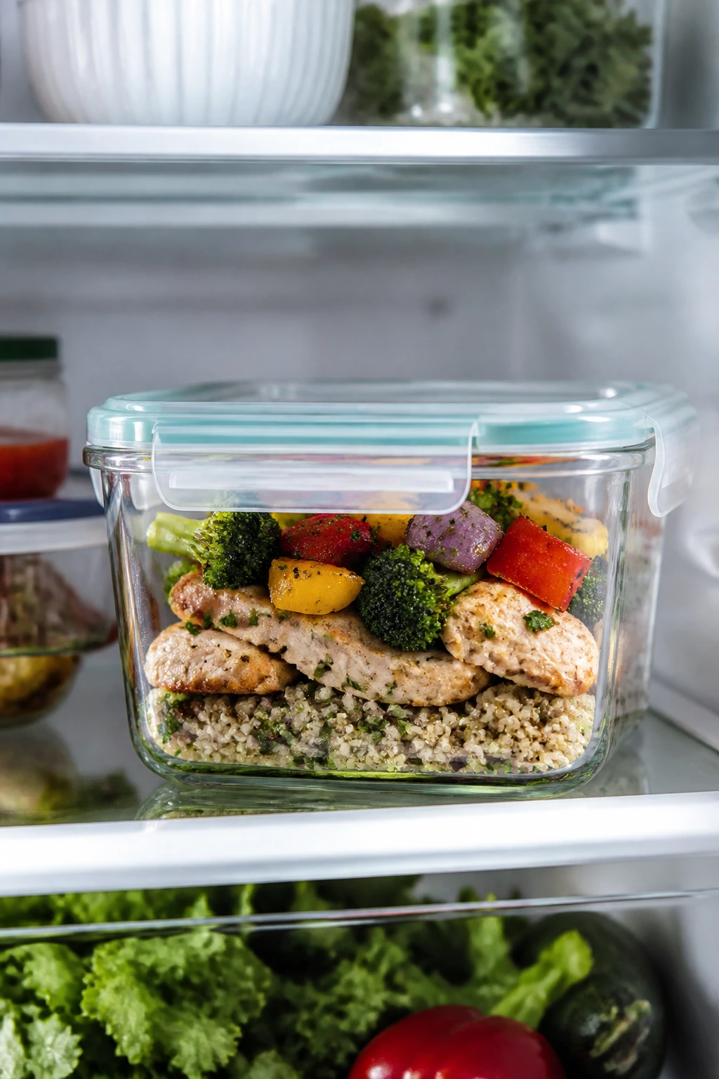 Airtight container with layered meal for storage