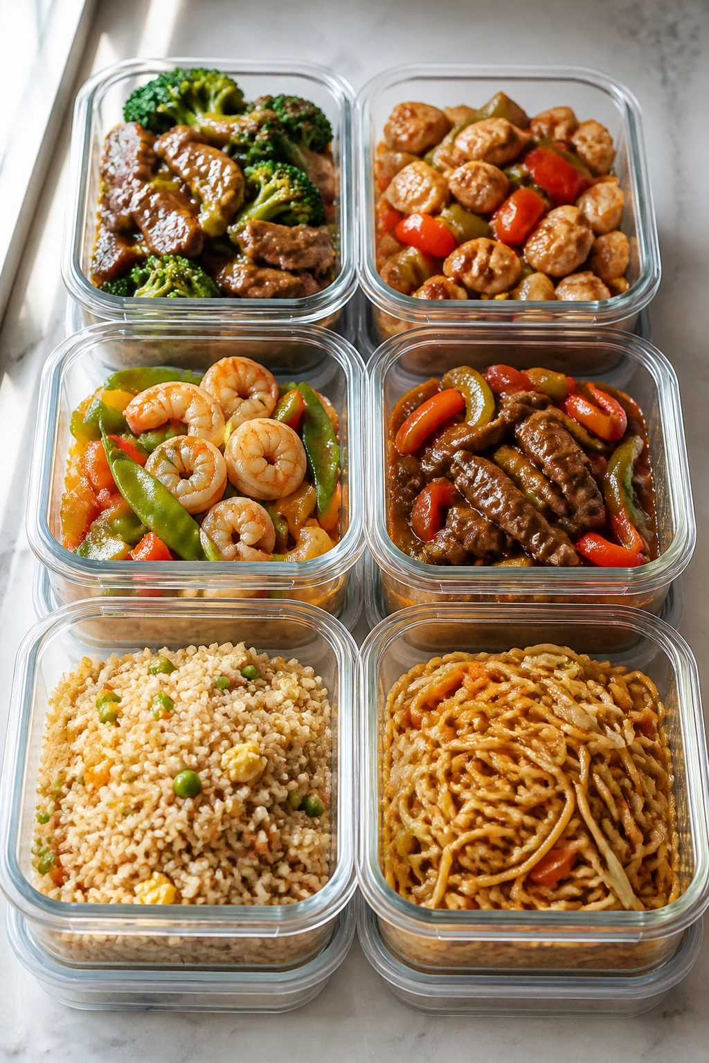 Airtight containers with stir-fry leftovers ready for storage