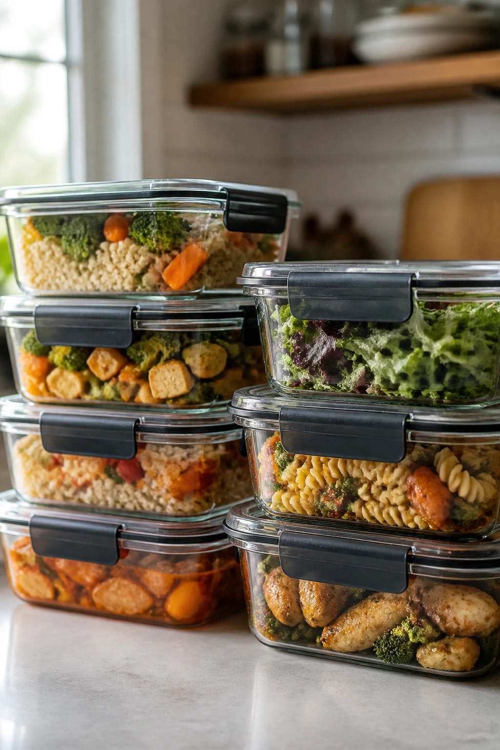Leftover meals stored in airtight glass containers