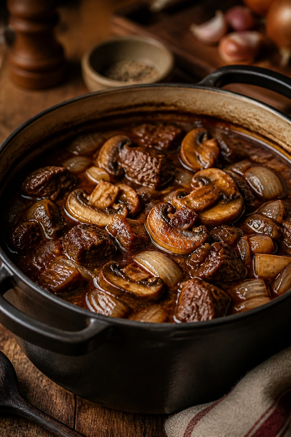 Beef stew variation with stout and mushrooms.