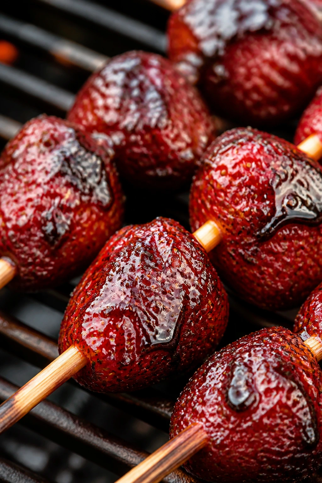 Strawberry skewers with balsamic glaze and pepper
