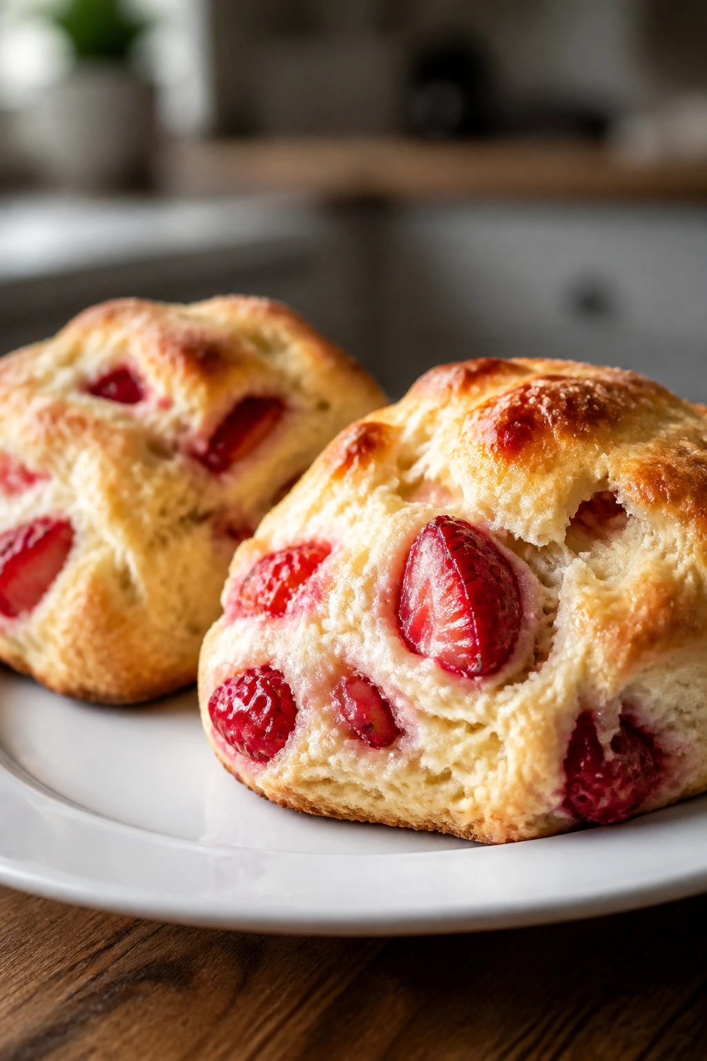 Close-up of strawberry crème fraîche scones on plate