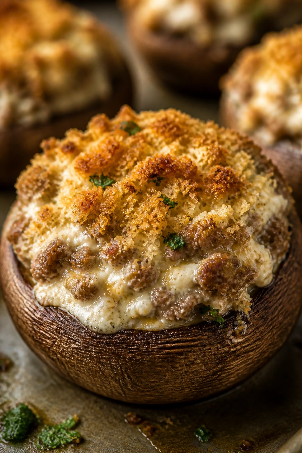 Stuffed mushroom with beef and cottage cheese filling