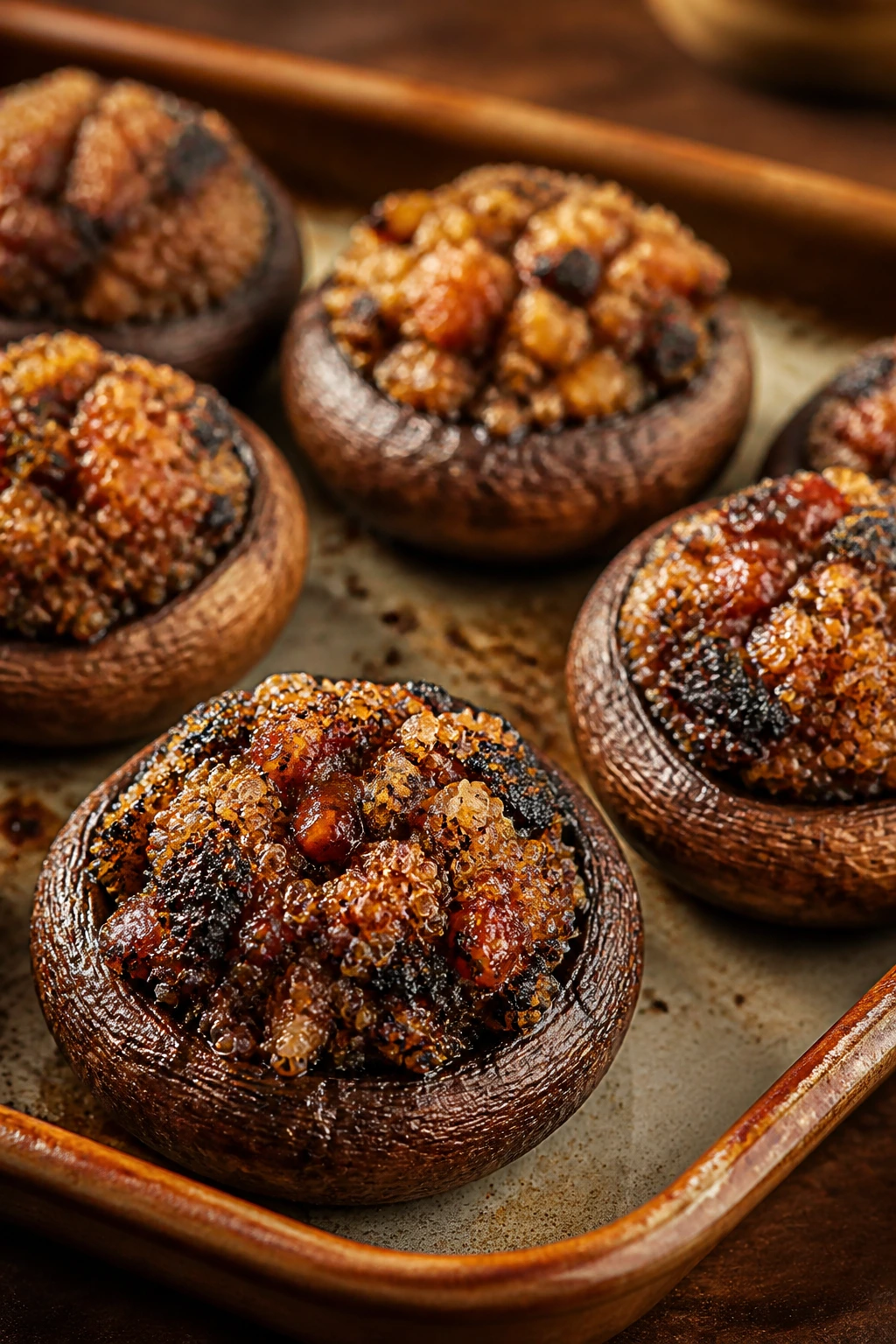 Stuffed mushroom caps with quinoa filling