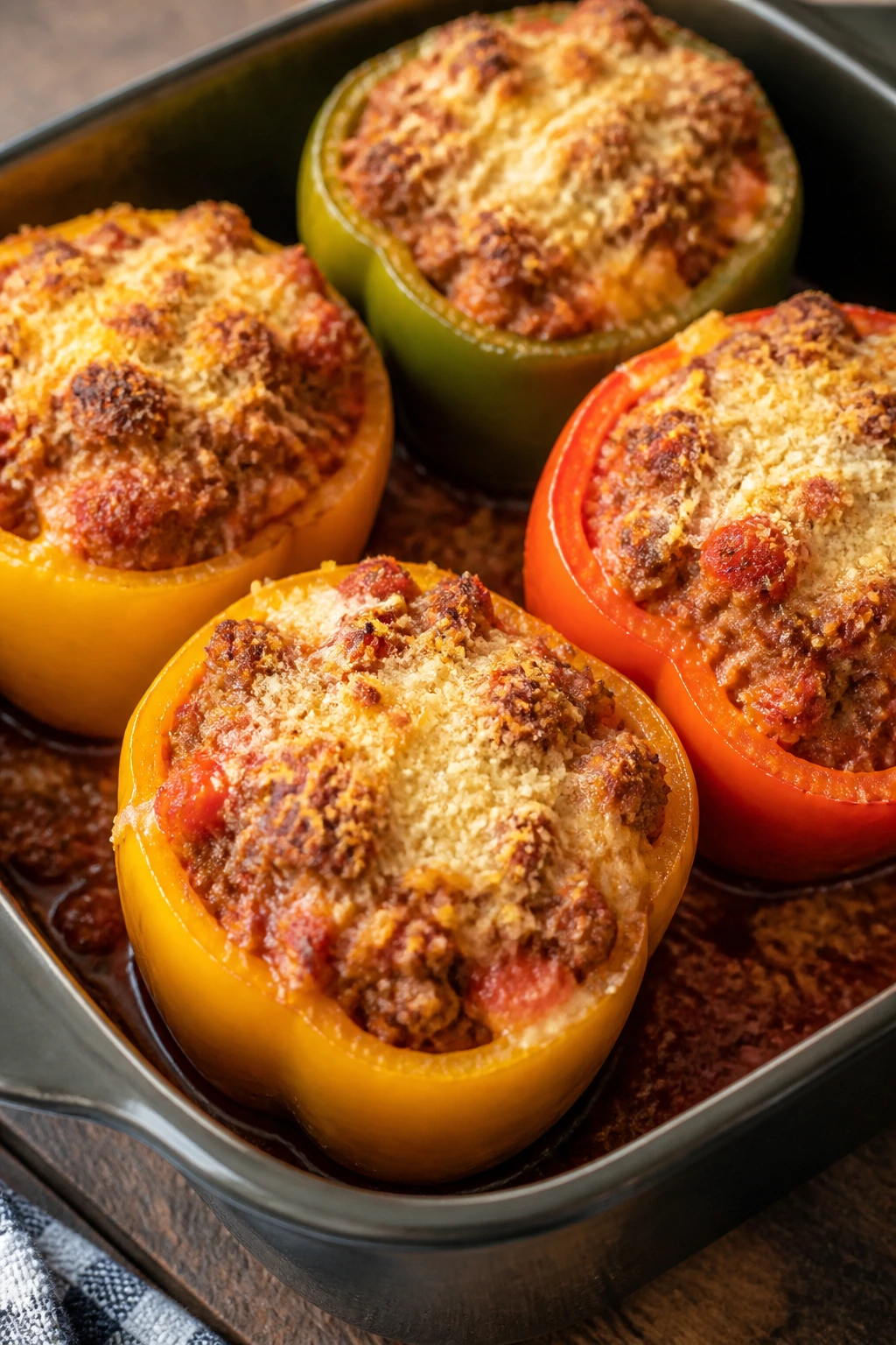 Sausage-stuffed bell peppers with parmesan crust