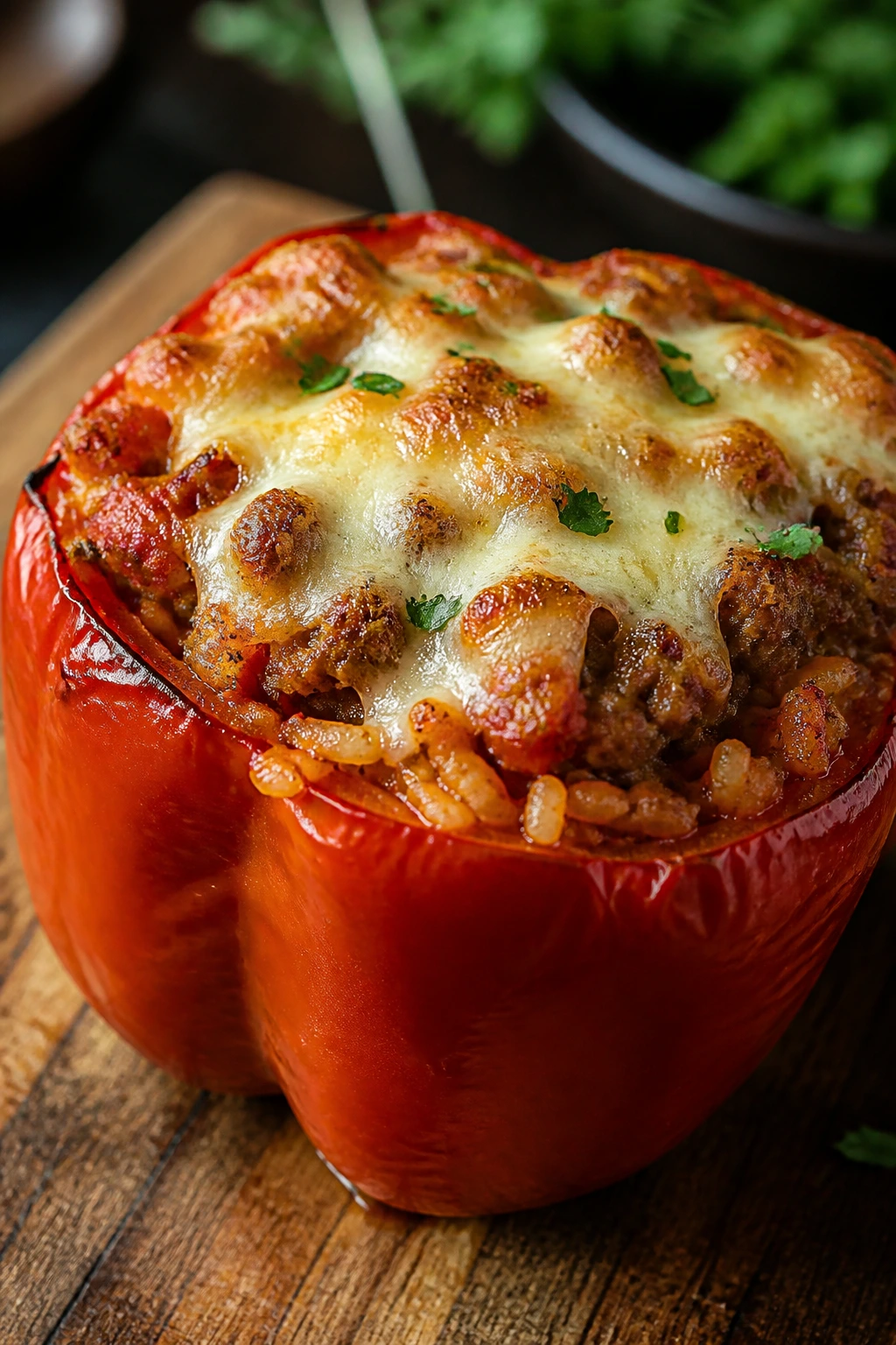 Stuffed bell pepper filled with sausage and rice