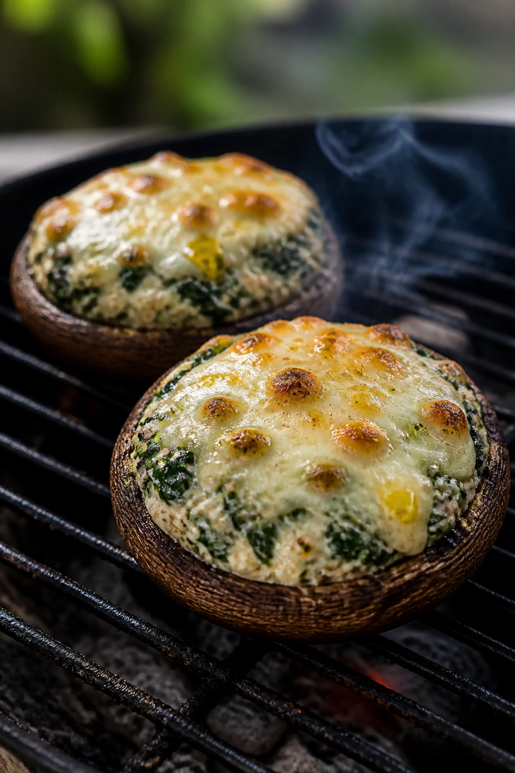 Stuffed portobello mushrooms with ricotta spinach on grill