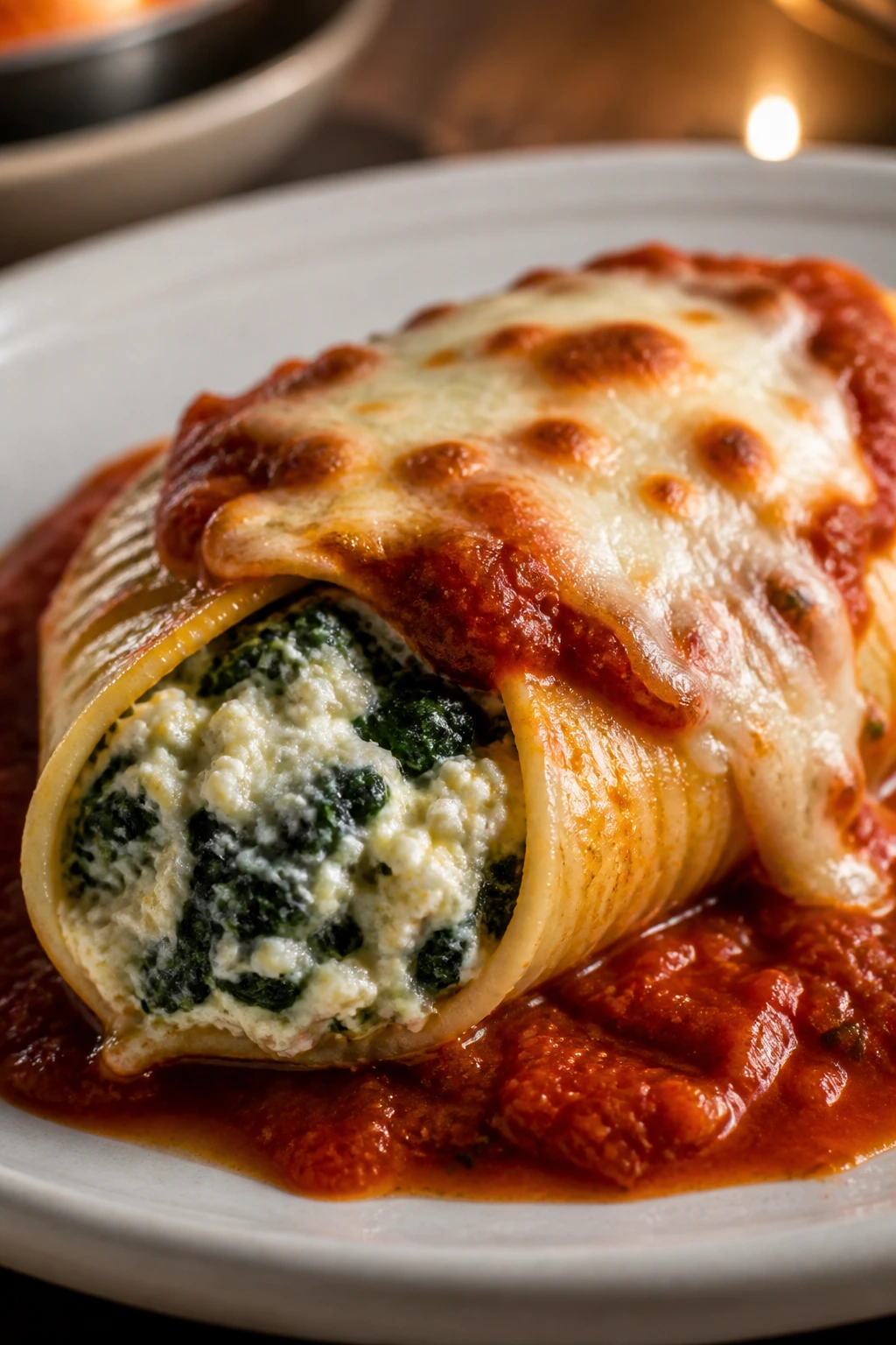 Stuffed shells with ricotta and spinach on a plate