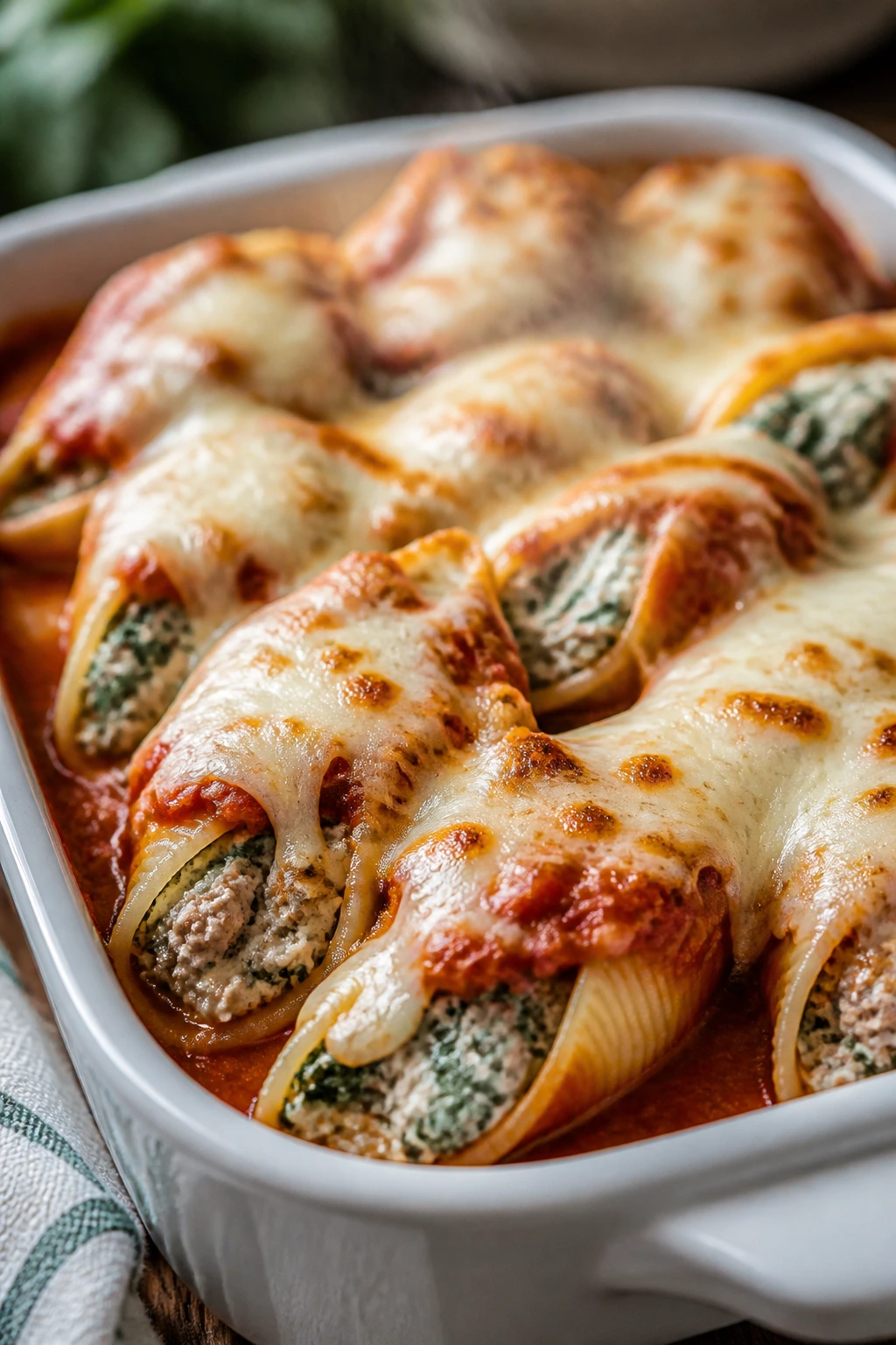 Stuffed shells with turkey, spinach, ricotta and mozzarella