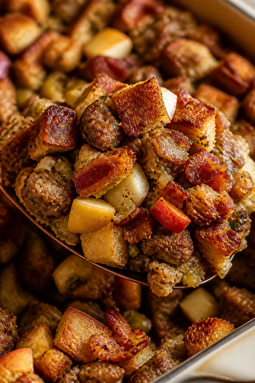 Stuffing with sausage, bacon, and apples