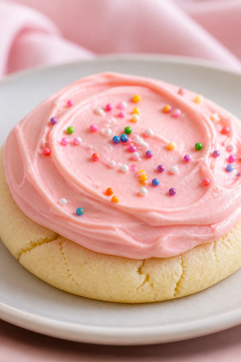 Close-up of a frosted Lofthouse-style sugar cookie