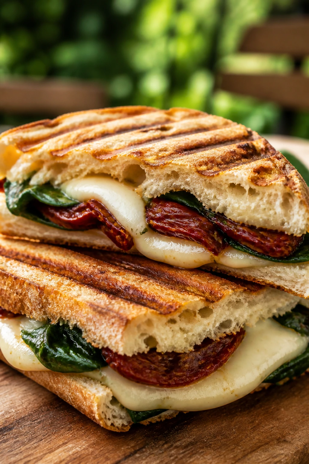 Panini with sun-dried tomatoes and mozzarella, grilled to perfection