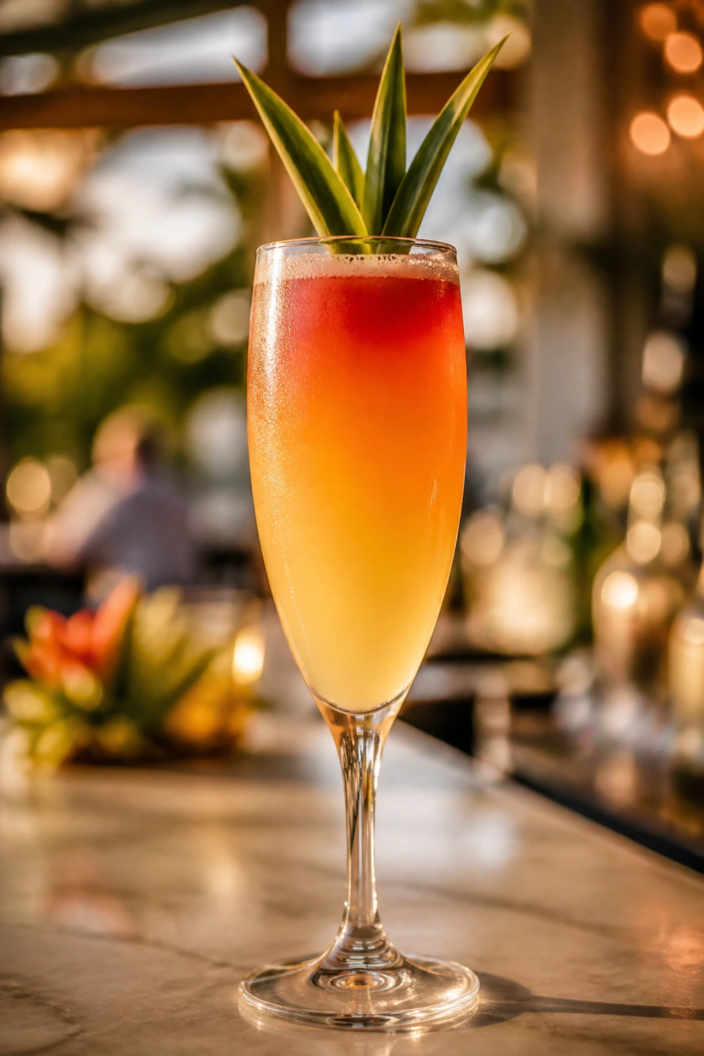Layered Tropical Sunrise Mimosa with pineapple and orange gradient