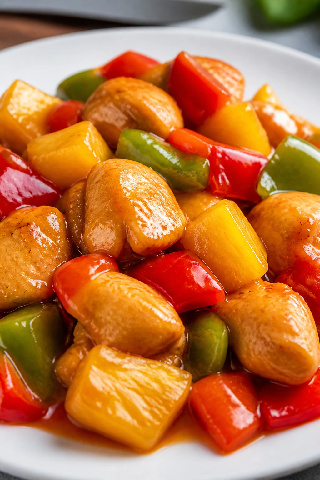 Sweet and sour chicken with pineapple and peppers
