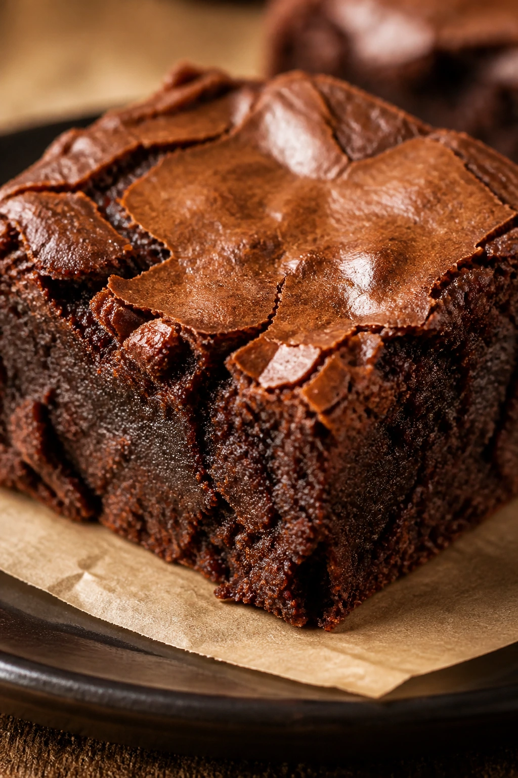 Close-up of a fudgy sweet potato brownie square