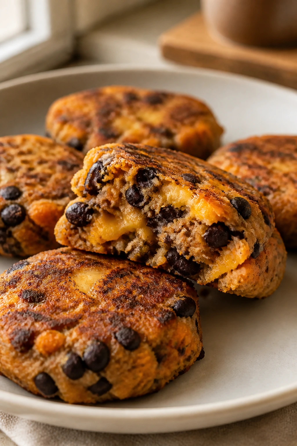 Close-up of golden sweet potato black bean nuggets on plate