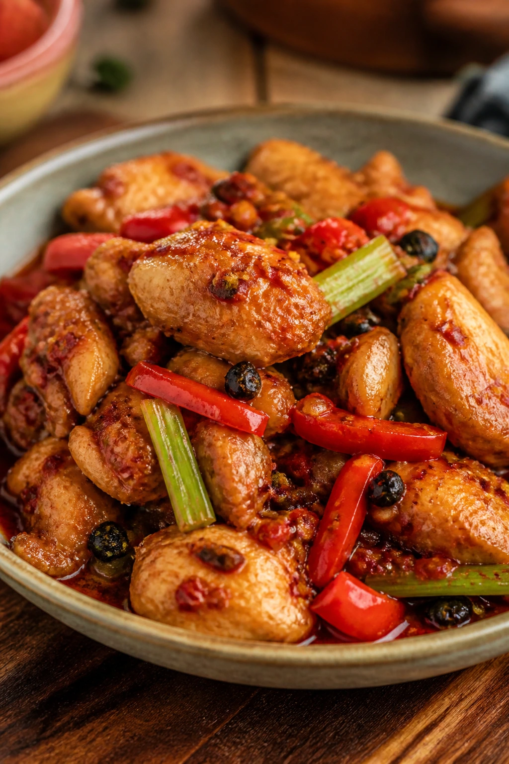 Szechuan chicken with chili bean paste close-up