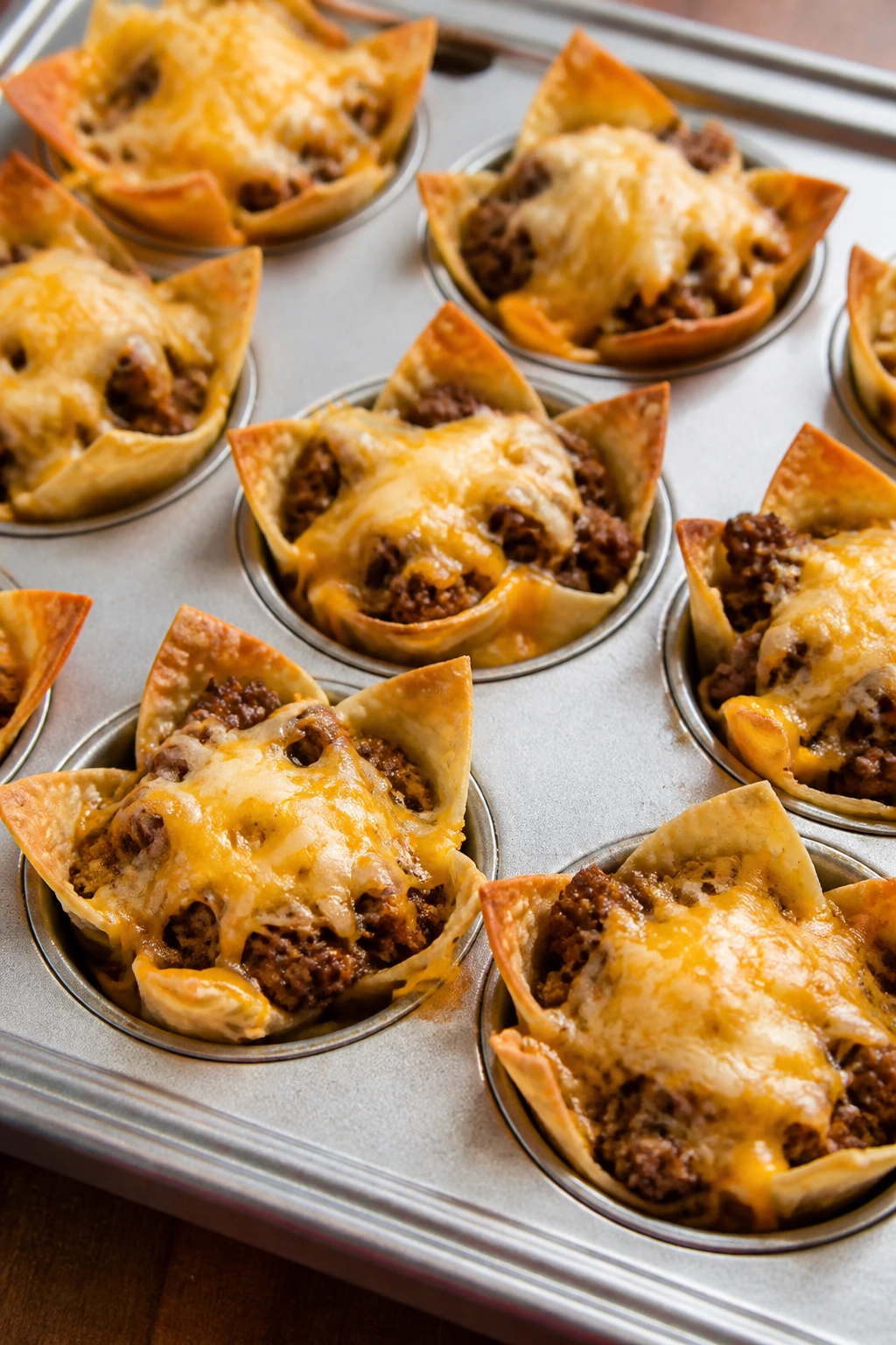Mini taco cups in a muffin tin