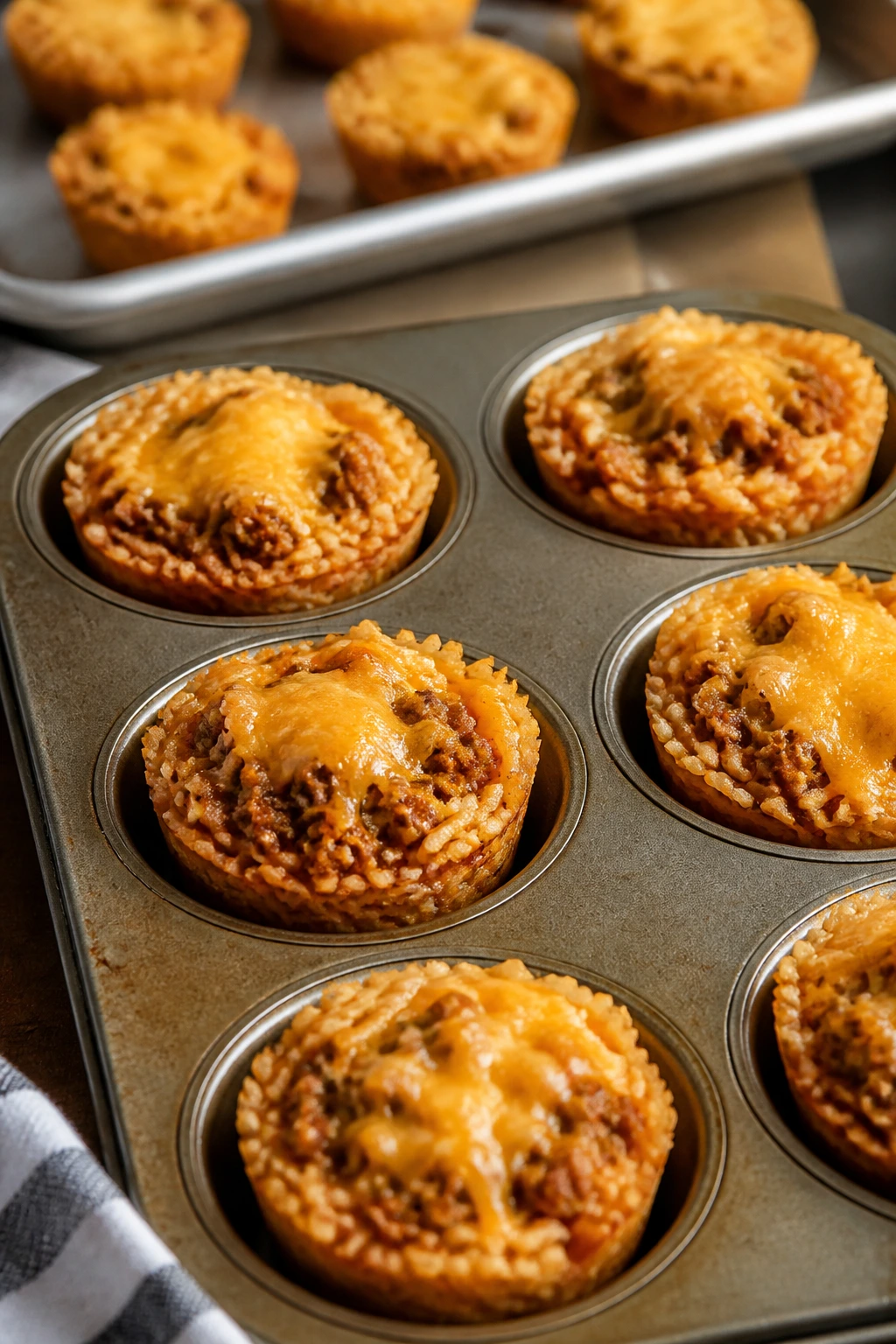 Close-up of taco rice cups in muffin tin