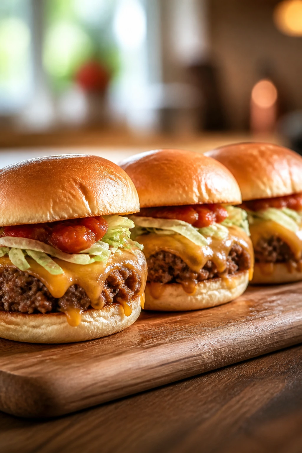 Close-up of Taco Seasoned Sliders with seasoned beef cheese and salsa on a board