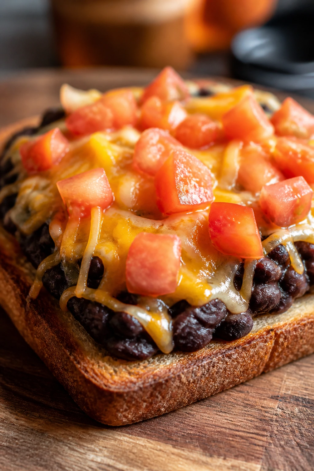 Toast topped with black beans and cheese