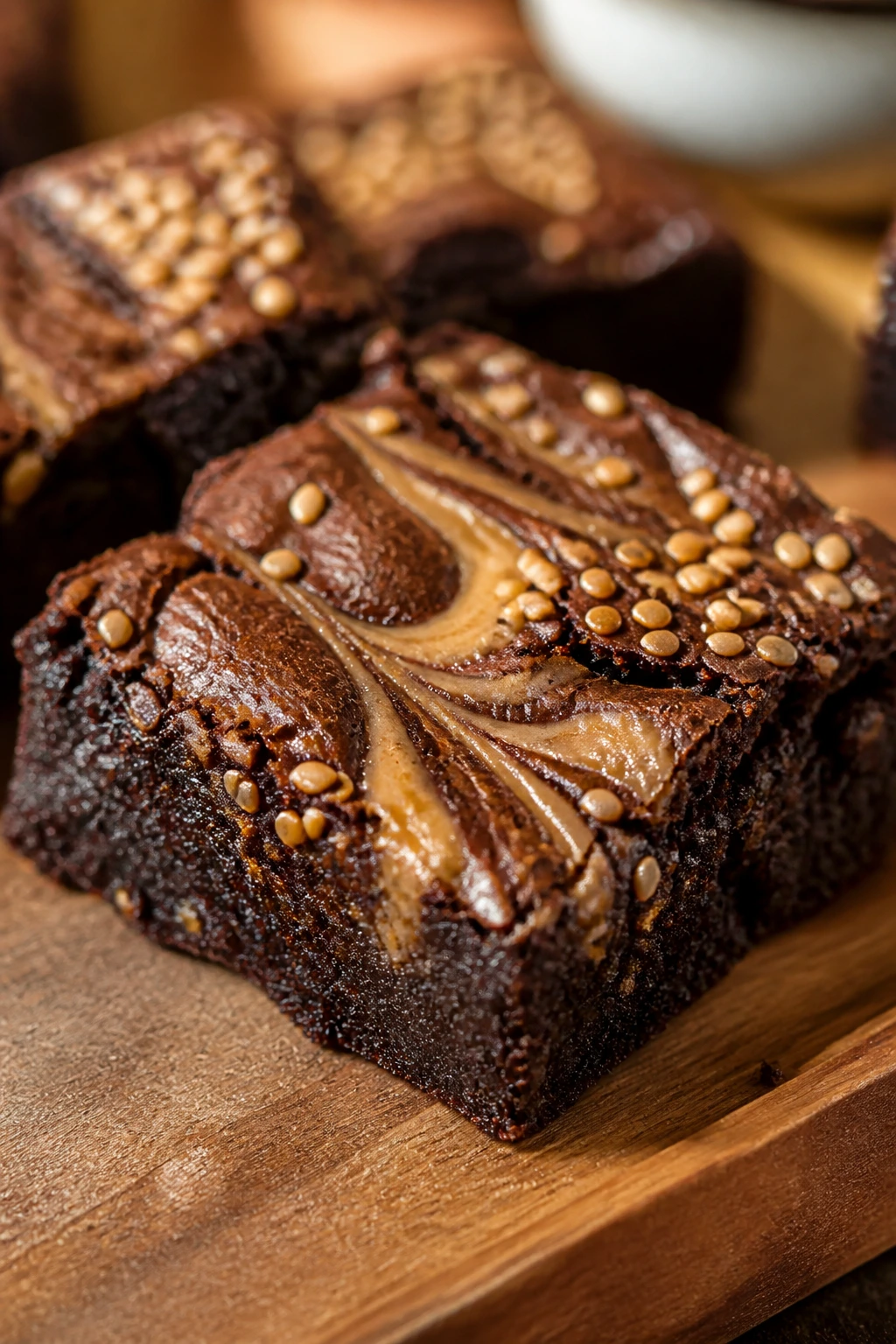 Tahini sesame brownie with sesame seeds on top