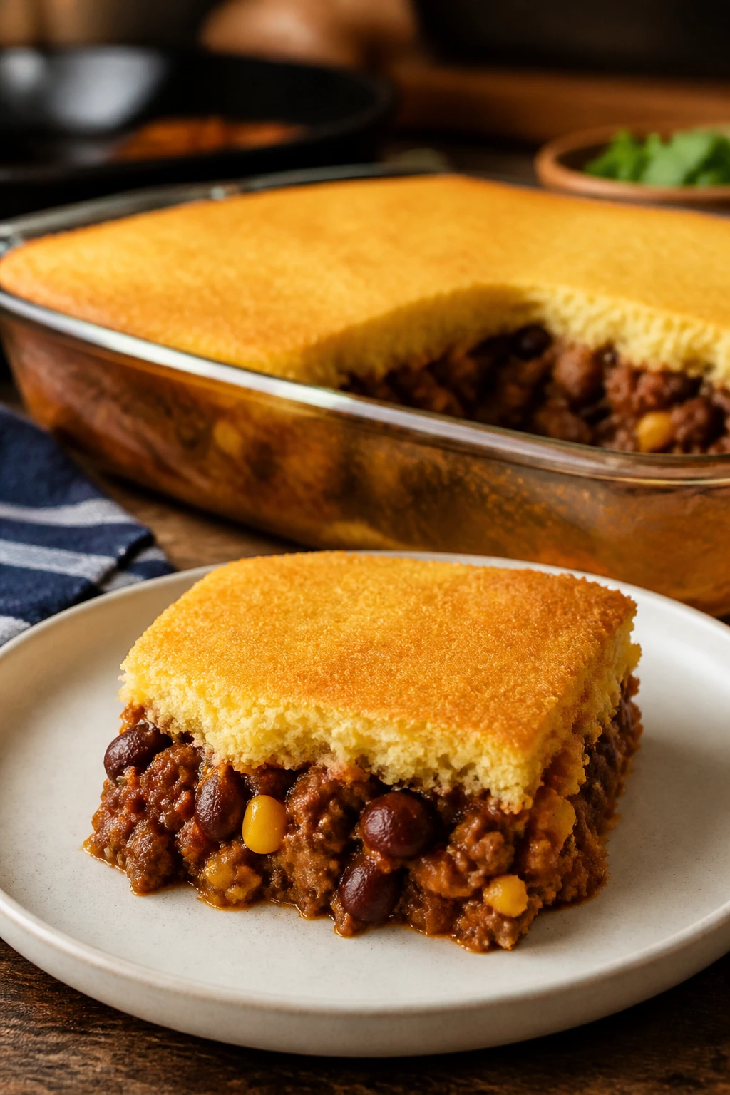 Tamale Pie with cornmeal crust and beef filling