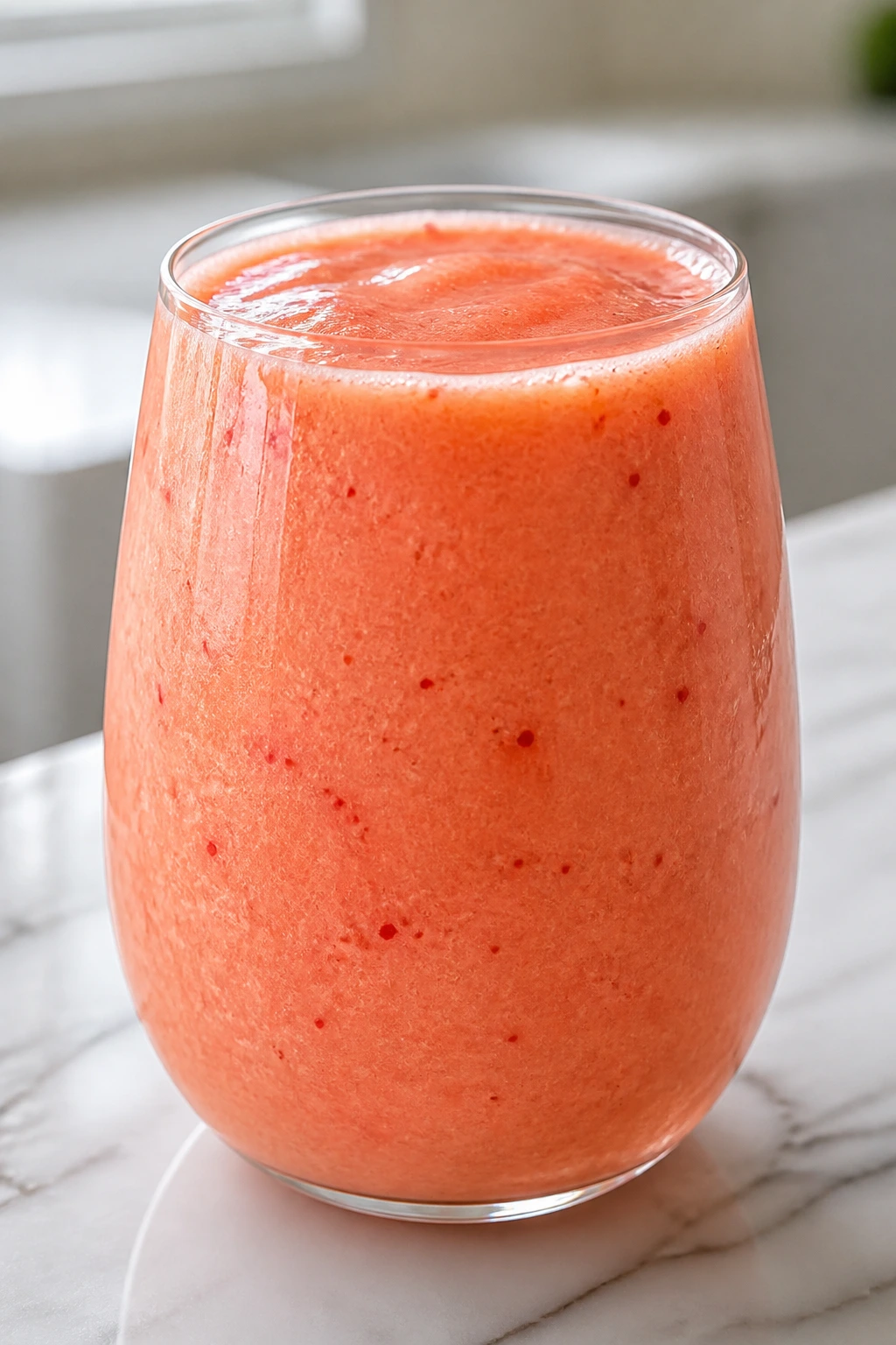 Close-up of Tangerine White Tea Strawberry Smoothie in a glass