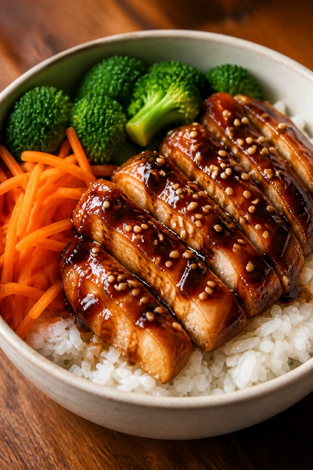Teriyaki chicken rice bowl with vegetables
