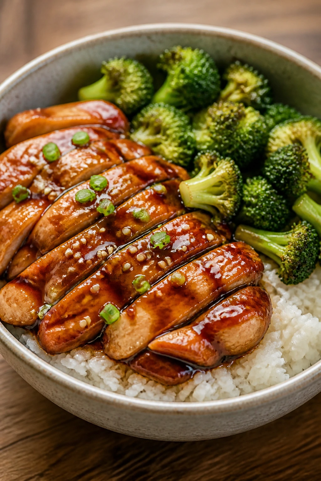 Teriyaki chicken rice bowl with broccoli
