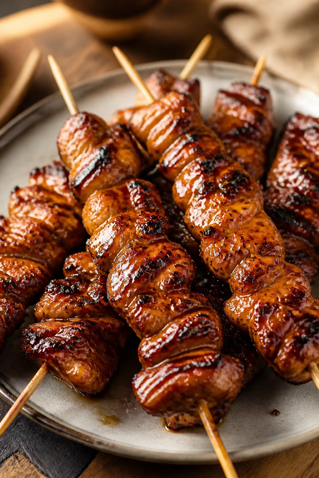 Grilled teriyaki chicken skewers with glaze