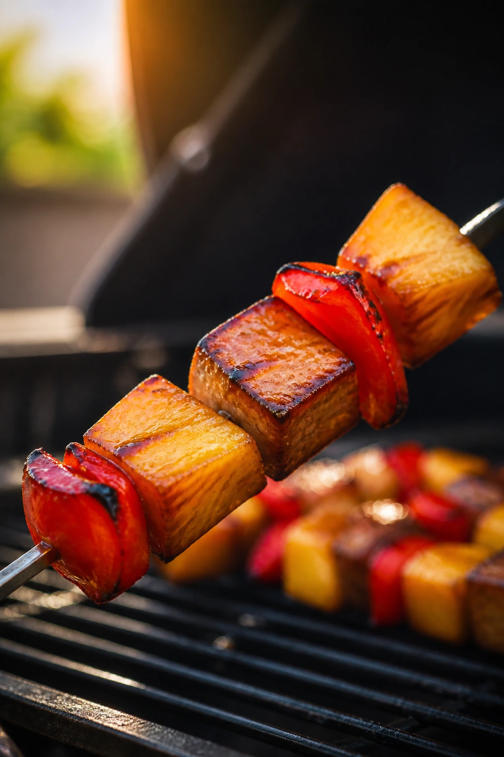 Teriyaki pineapple tofu bell pepper skewers