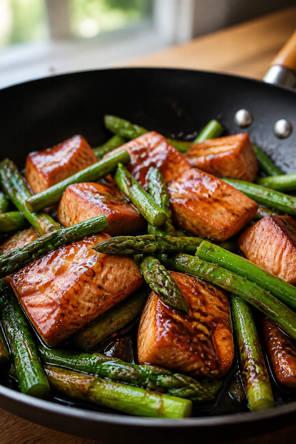 Close-up Teriyaki Salmon with Asparagus