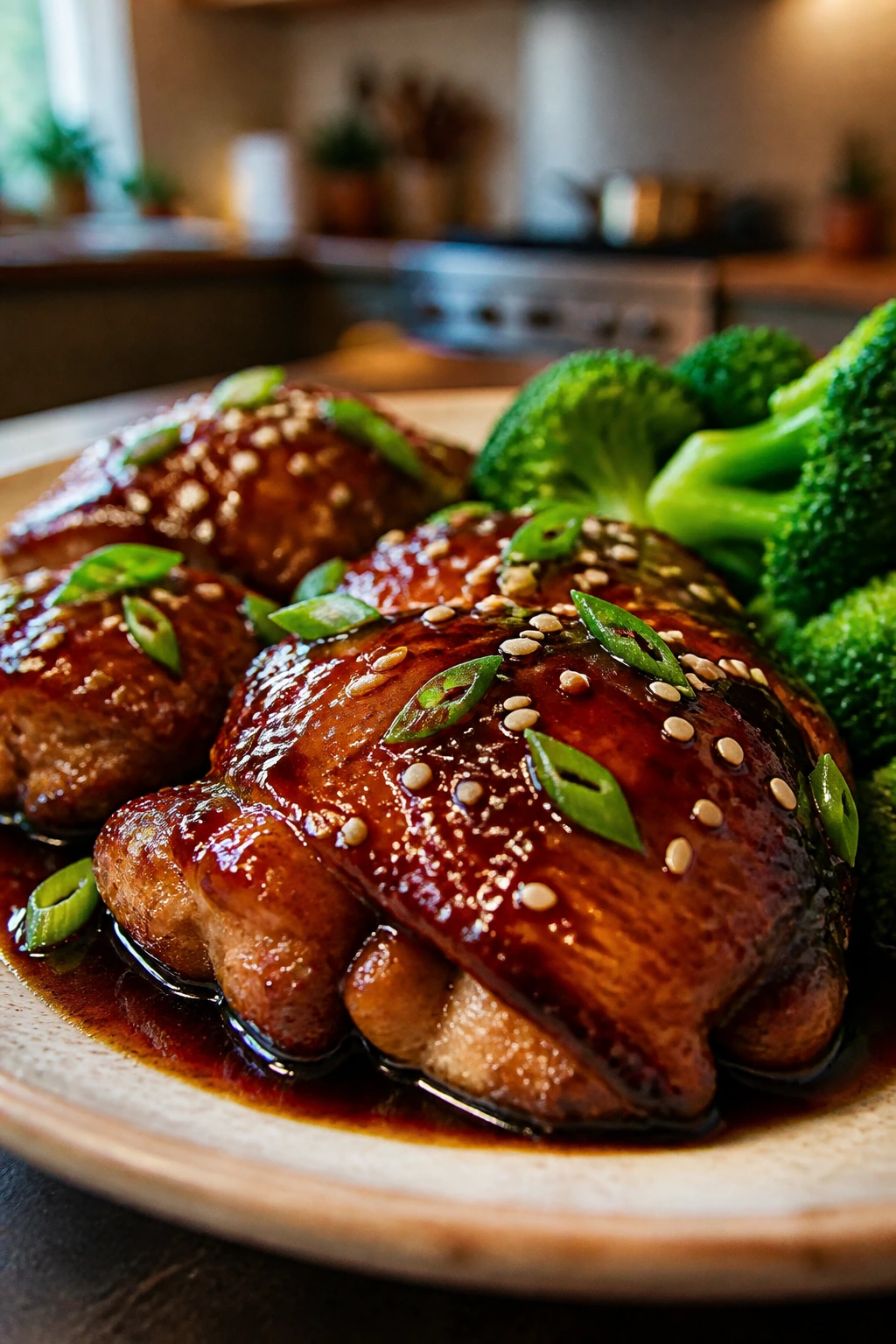 Close-up of Teriyaki Slow Cooker Chicken with sesame