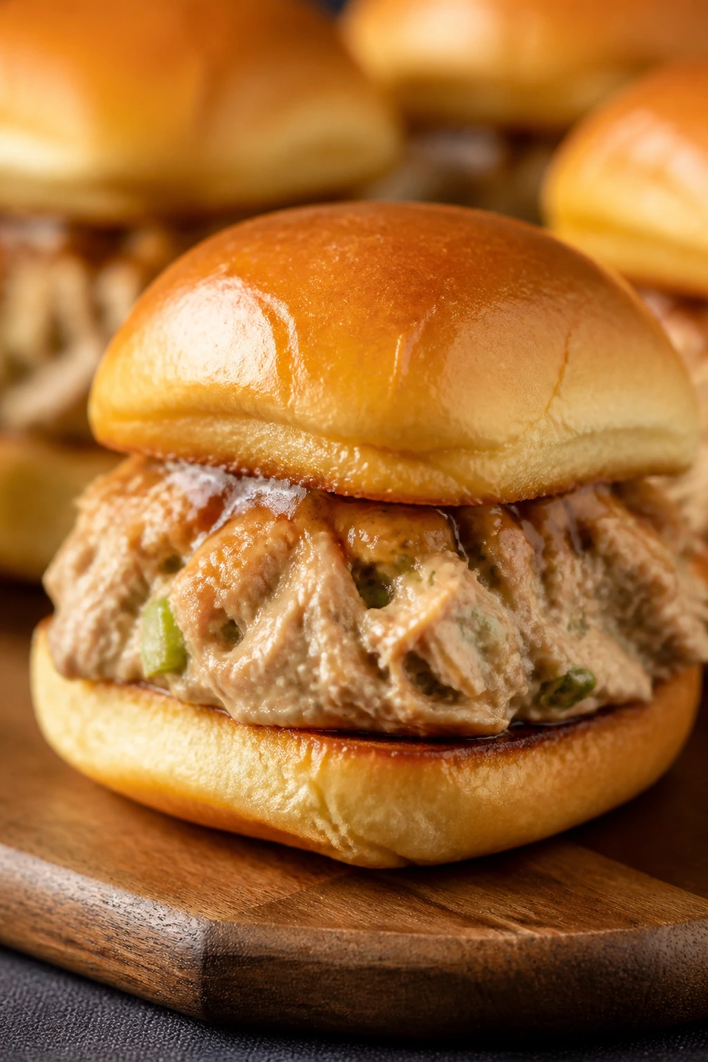Close-up of Teriyaki Tuna Salad Slider with creamy filling