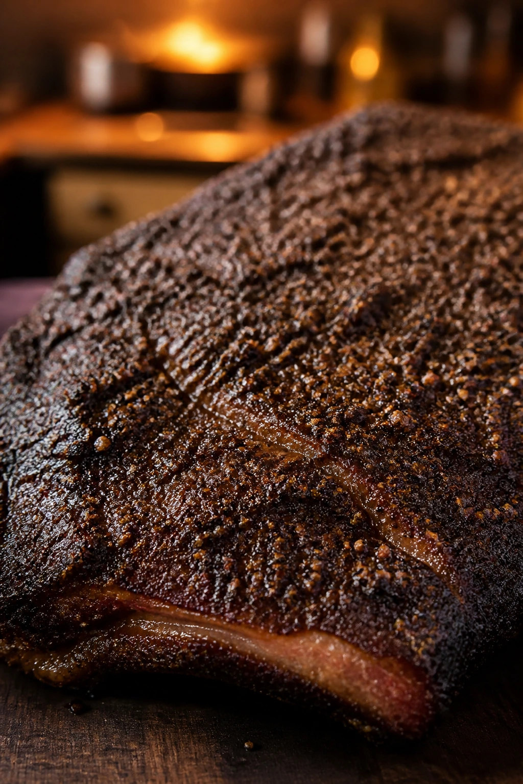 Pepper-crusted brisket close-up